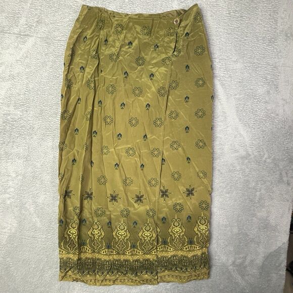 Vintage 90s Womens Boho Wrap Silk Skirt Size 12 Green Y2K Allison Taylor - Picture 2 of 9